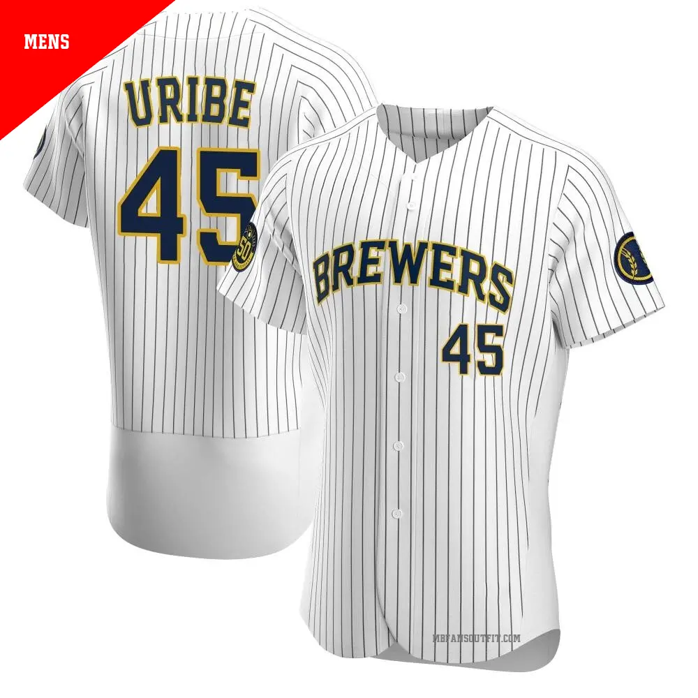 Men's ＃45 Abner Uribe Milwaukee Brewers White Authentic Alternate Jersey