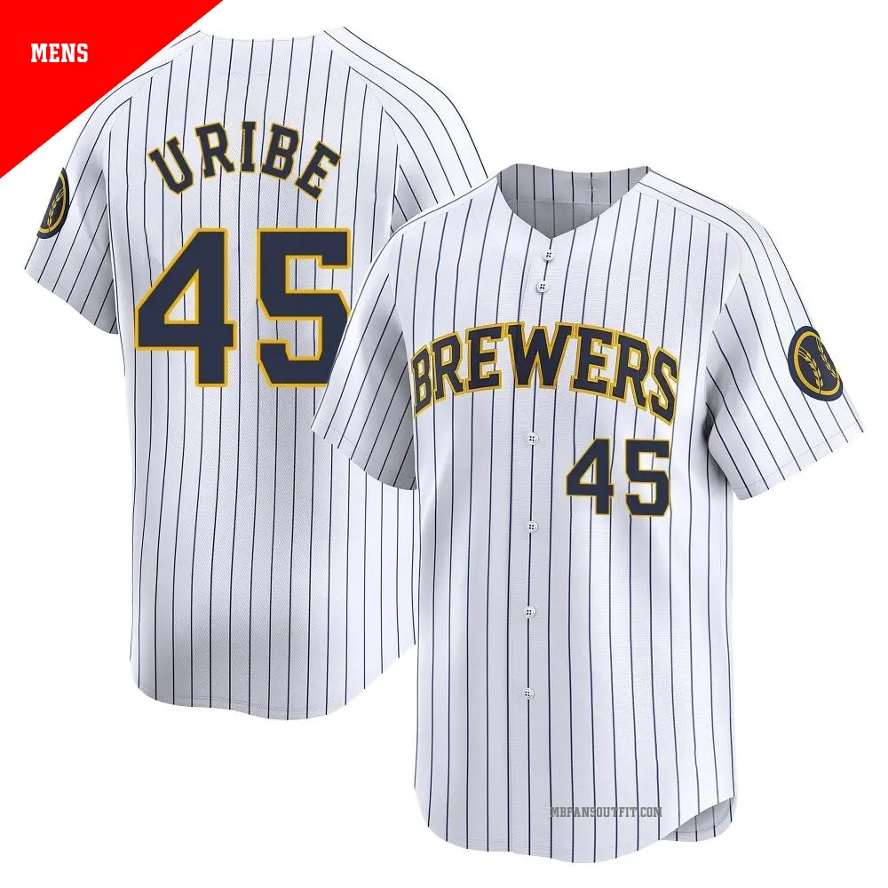 Men's ＃45 Abner Uribe Milwaukee Brewers White Limited Alternate Jersey
