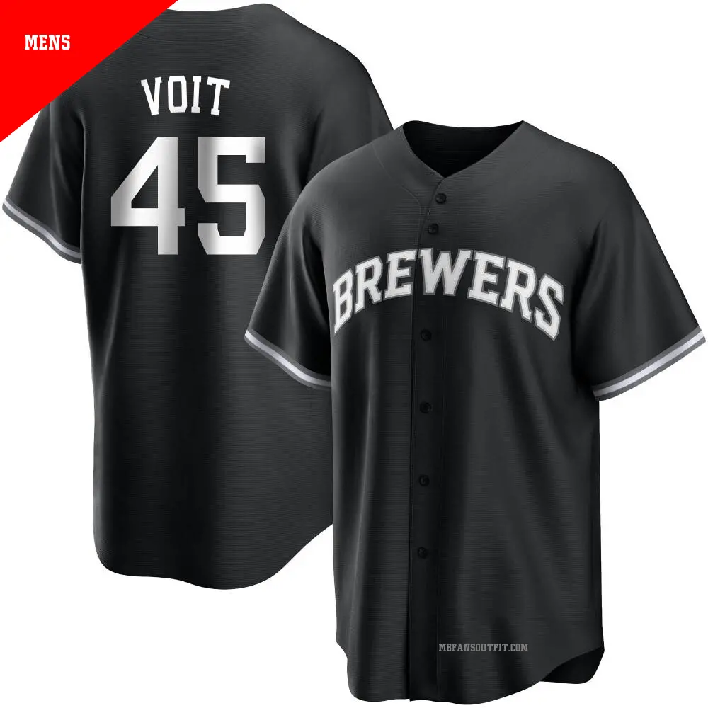 Men's ＃45 Luke Voit Milwaukee Brewers Black/White Replica Jersey