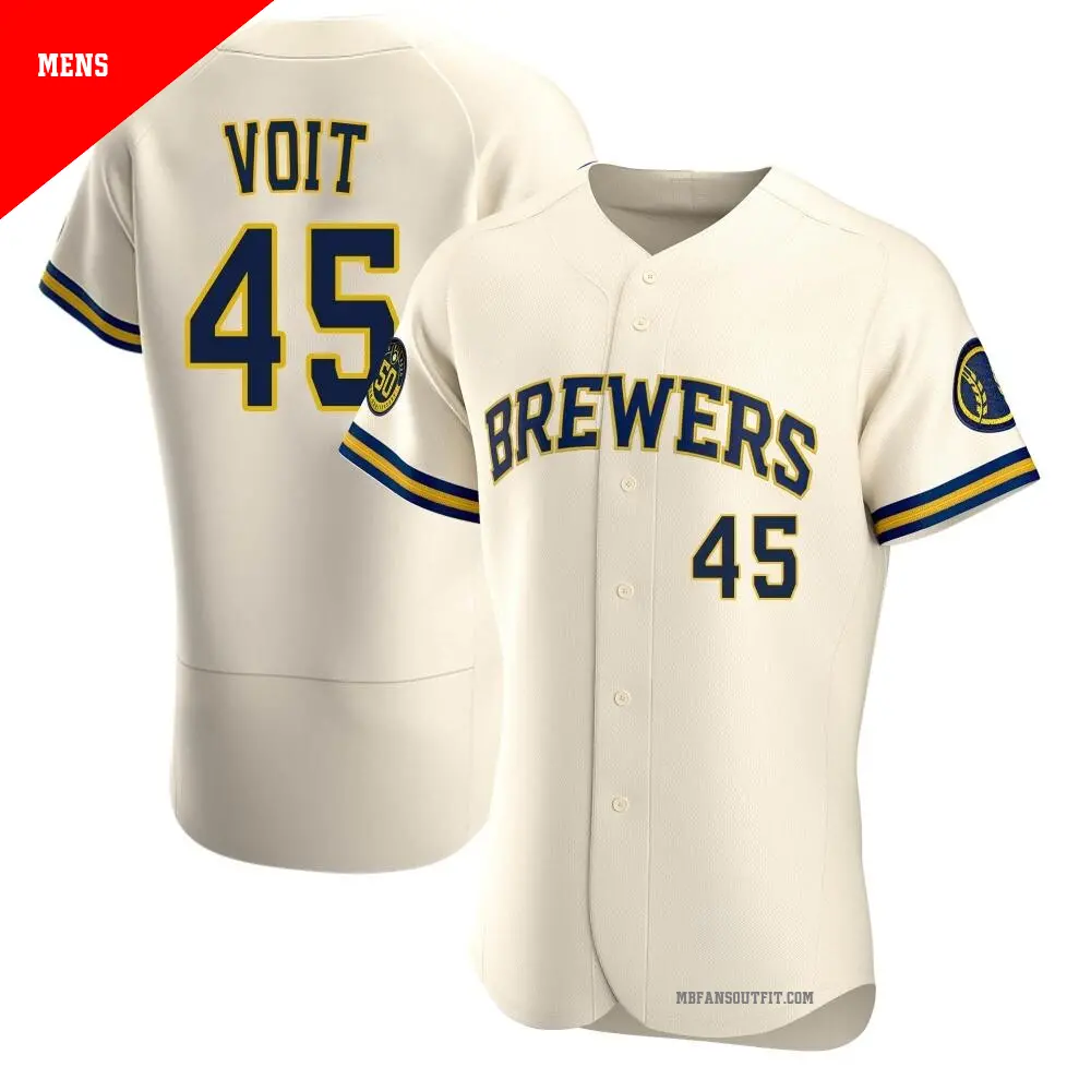 Men's ＃45 Luke Voit Milwaukee Brewers Cream Authentic Home Jersey