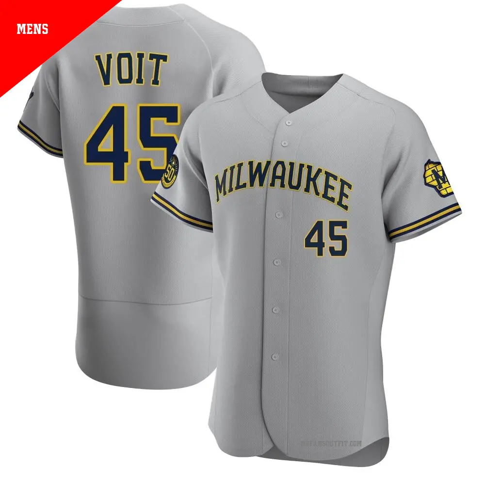 Men's ＃45 Luke Voit Milwaukee Brewers Gray Authentic Road Jersey