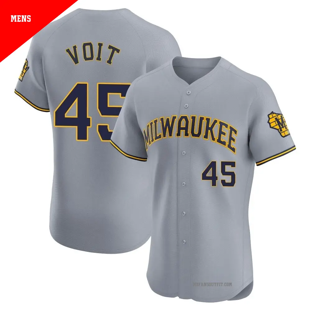 Men's ＃45 Luke Voit Milwaukee Brewers Gray Elite Road Jersey