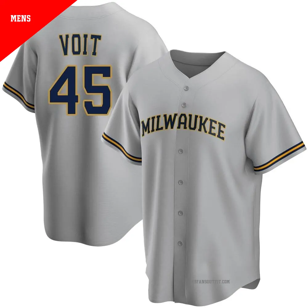 Men's ＃45 Luke Voit Milwaukee Brewers Gray Replica Road Jersey