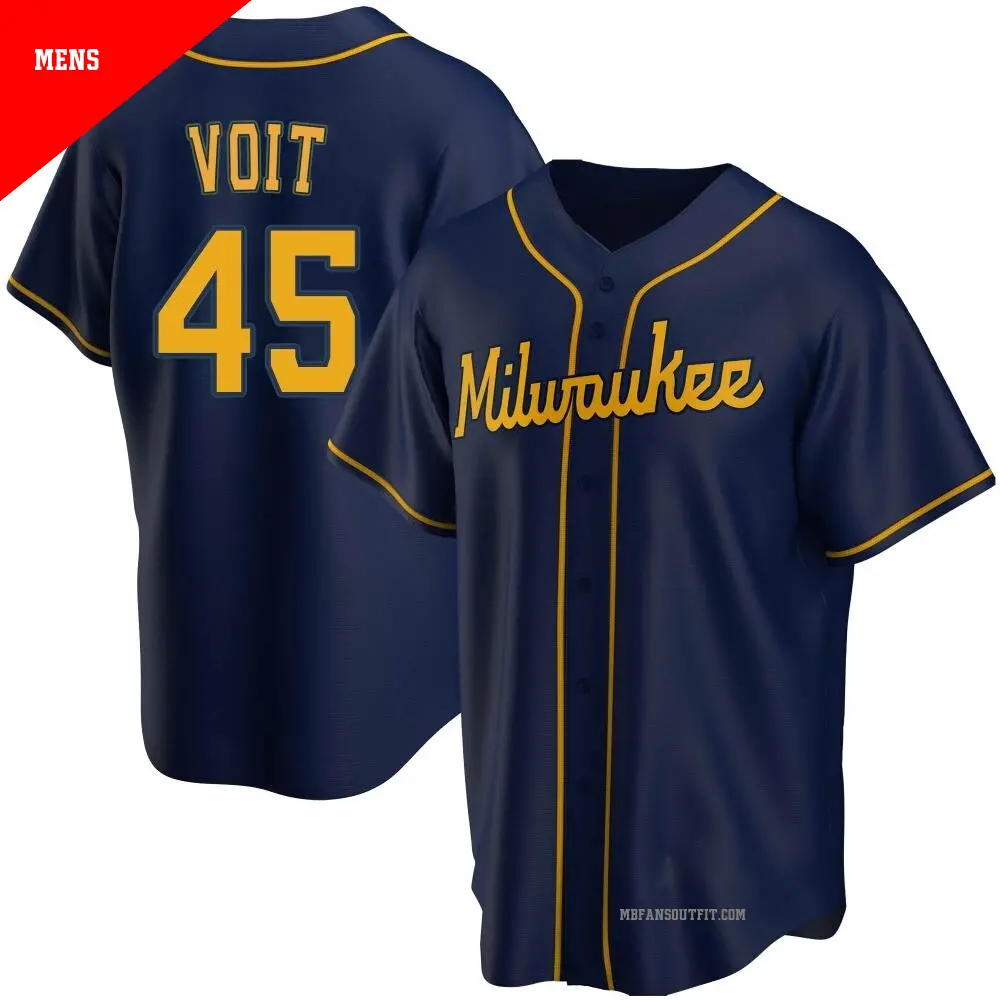 Men's ＃45 Luke Voit Milwaukee Brewers Navy Replica Alternate Jersey