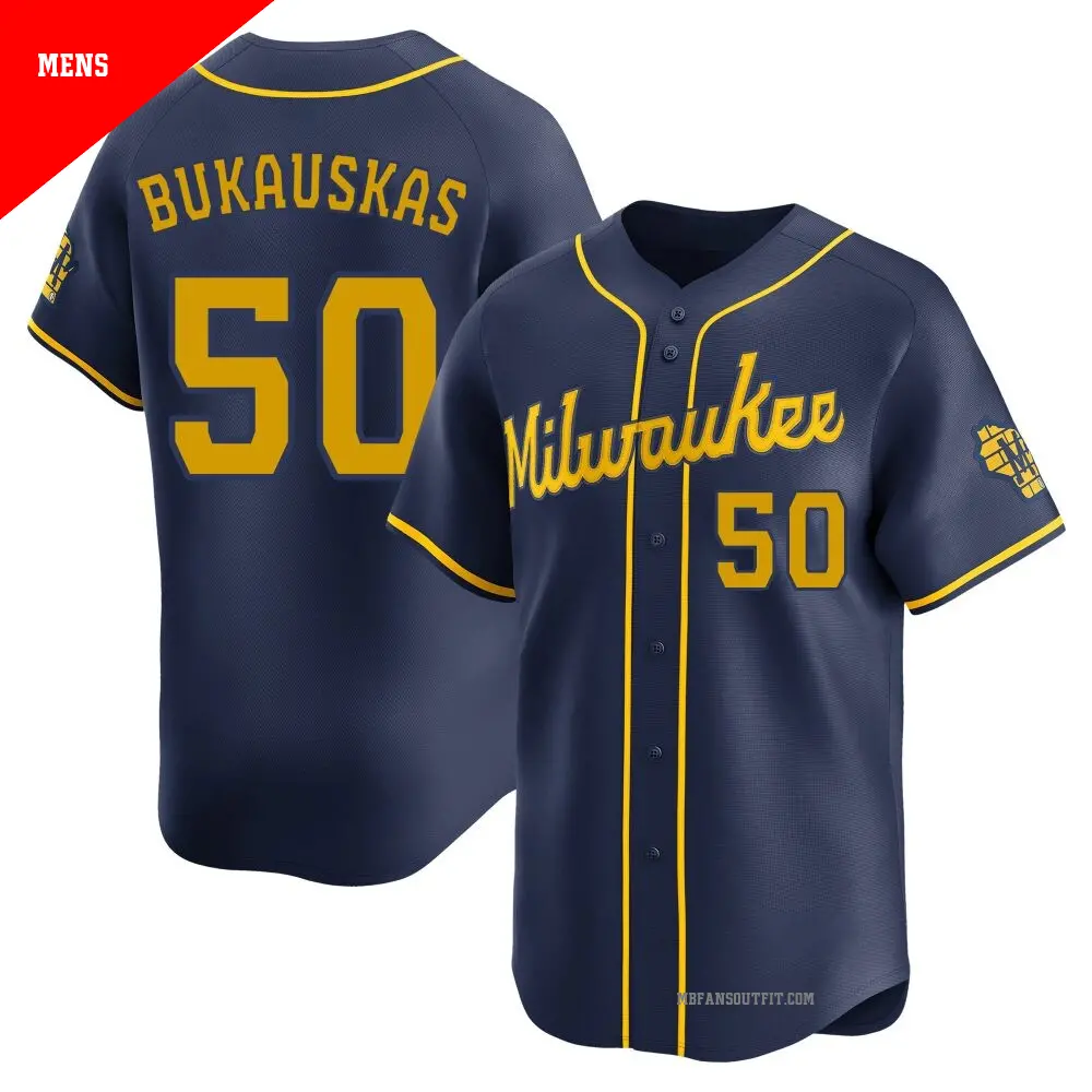 Men's ＃50 J.B. Bukauskas Milwaukee Brewers Navy Limited Alternate Jersey