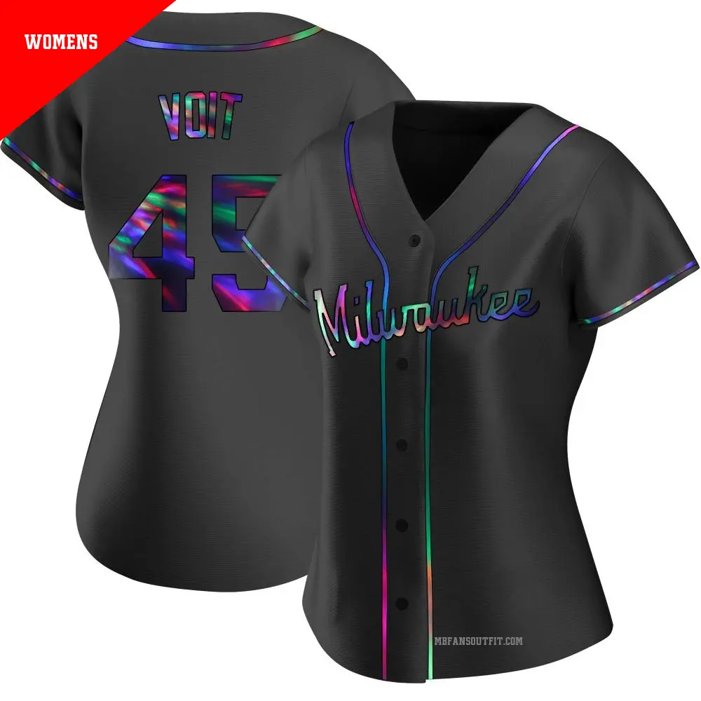 Women's ＃45 Luke Voit Milwaukee Brewers Black Replica Holographic Alternate Jersey