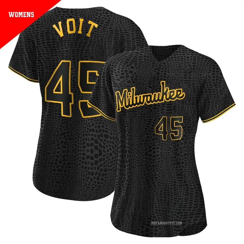 Women's ＃45 Luke Voit Milwaukee Brewers Black Replica Snake Skin City Jersey