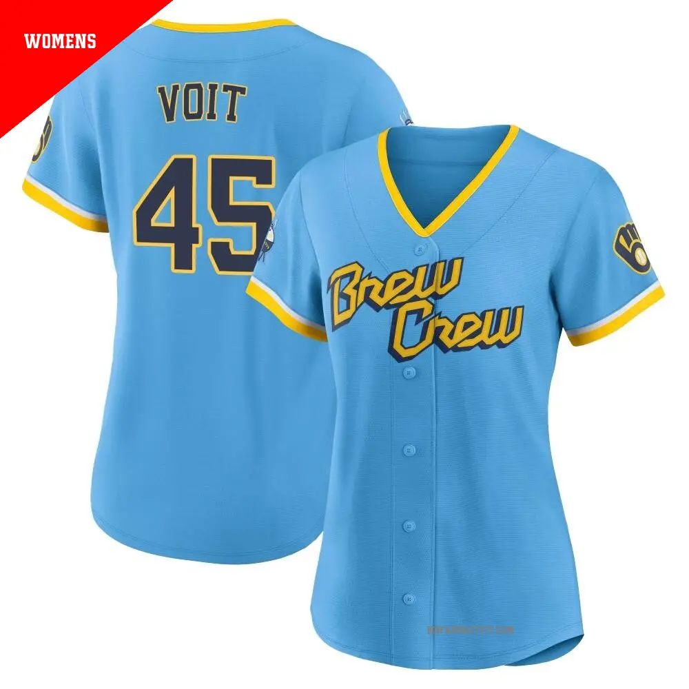 Women's ＃45 Luke Voit Milwaukee Brewers Blue Authentic Powder 2022 City Connect Jersey