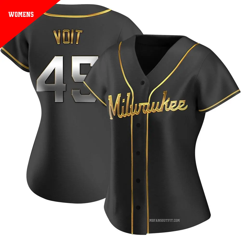 Women's ＃45 Luke Voit Milwaukee Brewers Gold Replica Black en Alternate Jersey