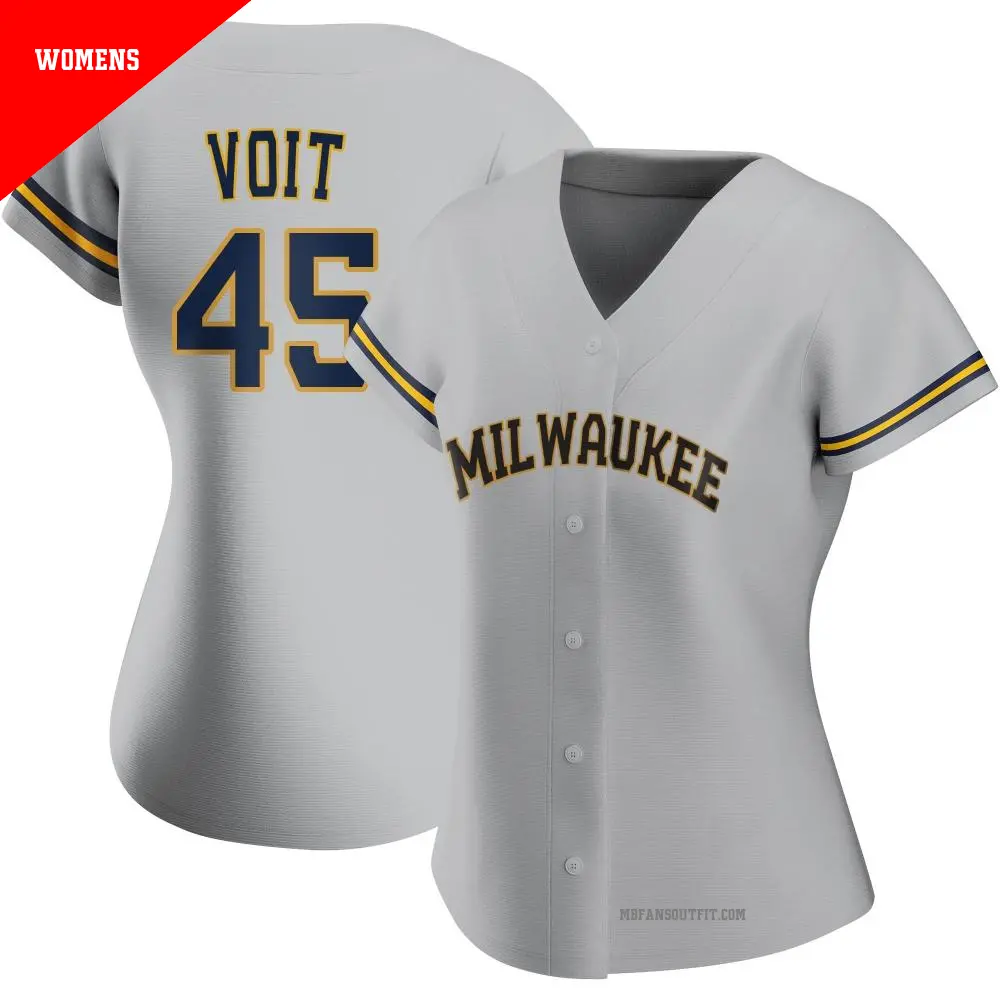 Women's ＃45 Luke Voit Milwaukee Brewers Gray Replica Road Jersey