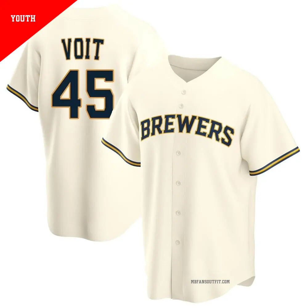 Youth ＃45 Luke Voit Milwaukee Brewers Cream Replica Home Jersey
