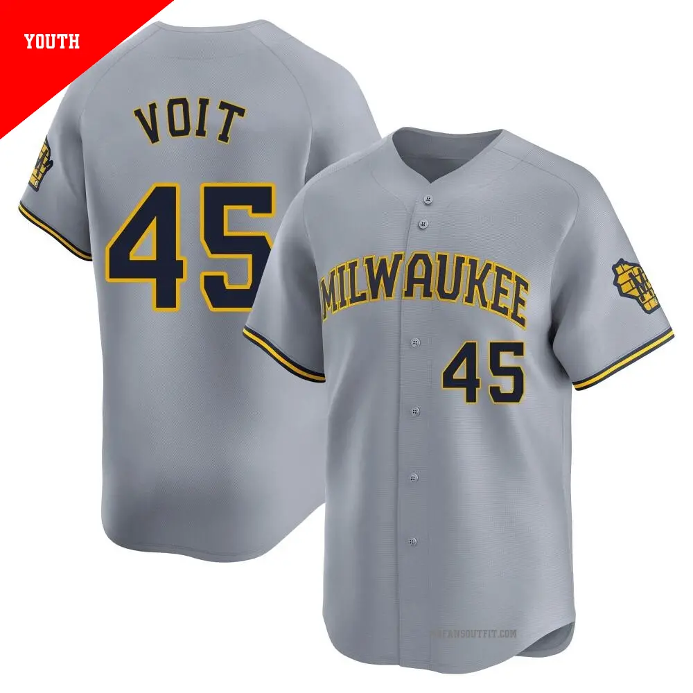 Youth ＃45 Luke Voit Milwaukee Brewers Gray Limited Away Jersey