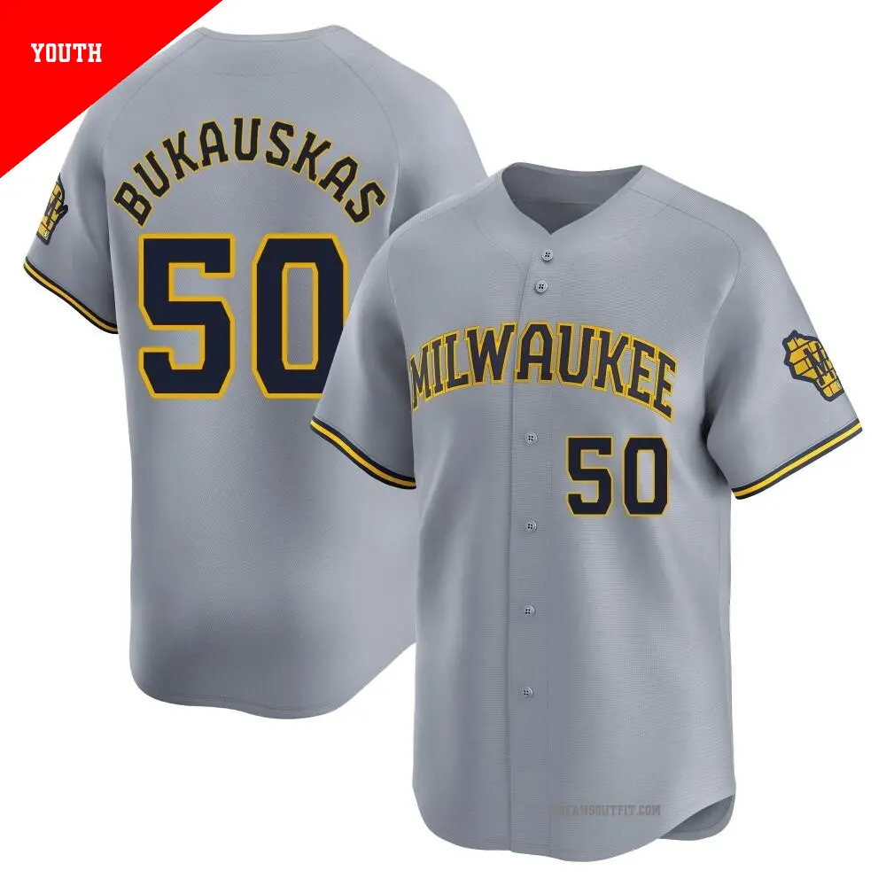 Youth ＃50 J.B. Bukauskas Milwaukee Brewers Gray Limited Away Jersey